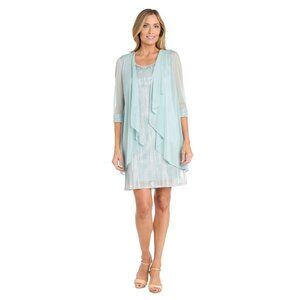 NWT R&M Richards Women's Lustrous Grace Jacket Dress Set, Seafoam sz 16